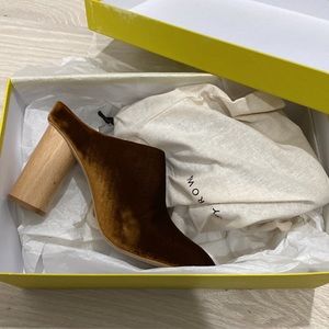 Sydney Brown luxury vegan high mules in amber velvet size 38